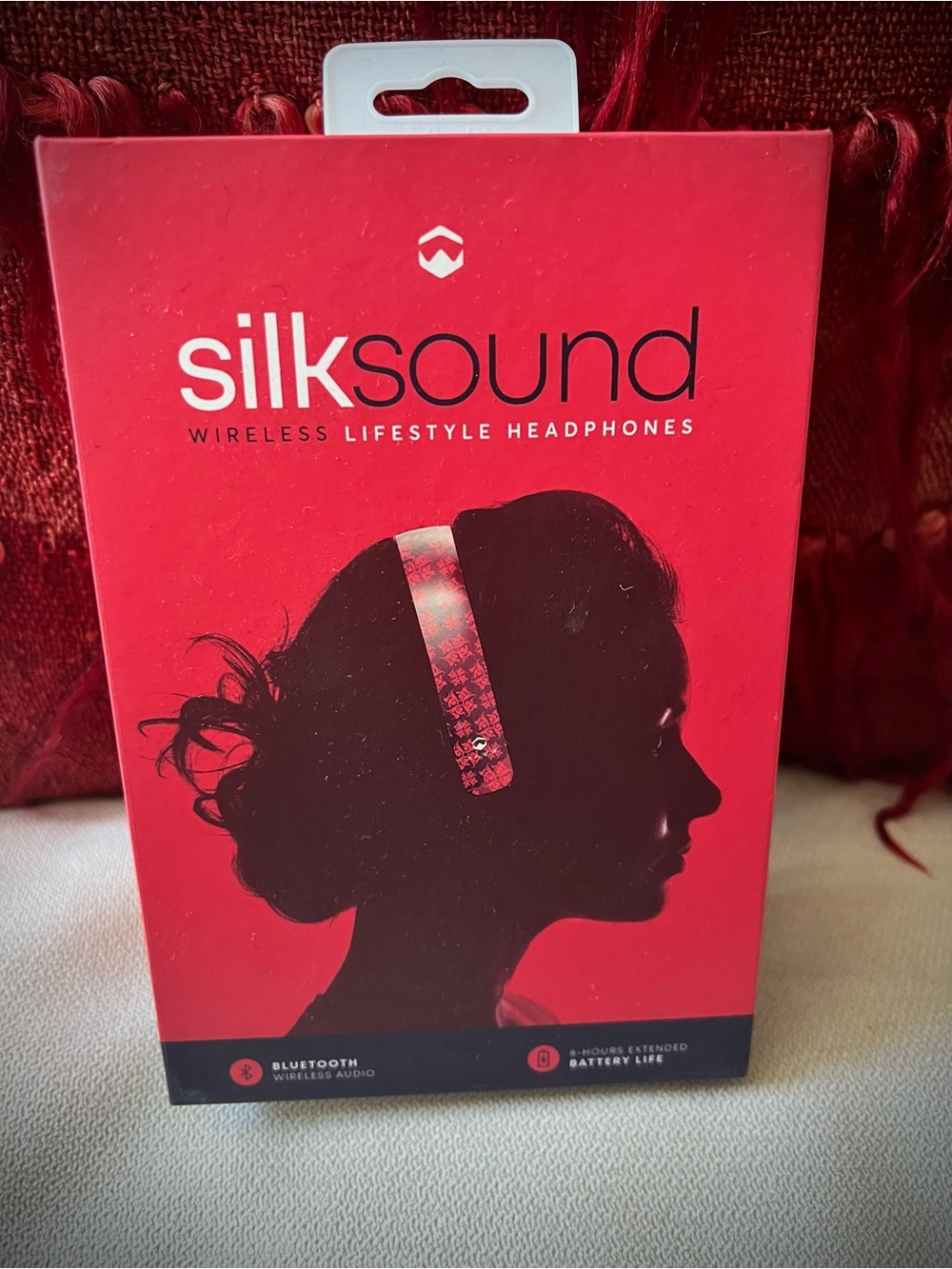 AUW SilkSound On-Ear Wireless Headphones in Red with Patterned Accent